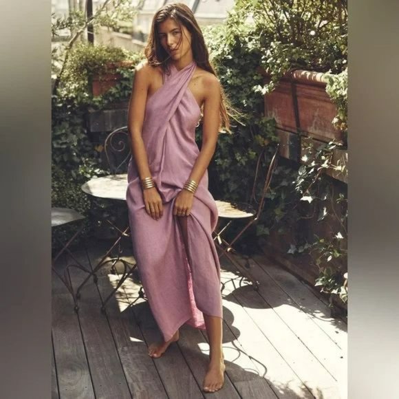 ZARA LINEN HALTER DRESS NWT - Picture 4 of 10